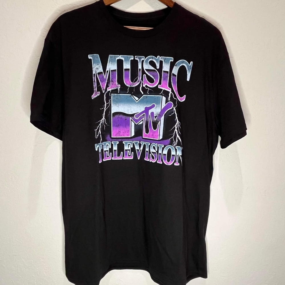 MTV Retro‎ T-shirt Mens Large Black Purple 90S Y2K Graphic Music TV